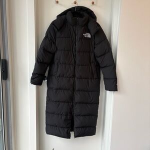 North Face Black Long Triple C Puffer Coat with Hood 550 Down Size XS